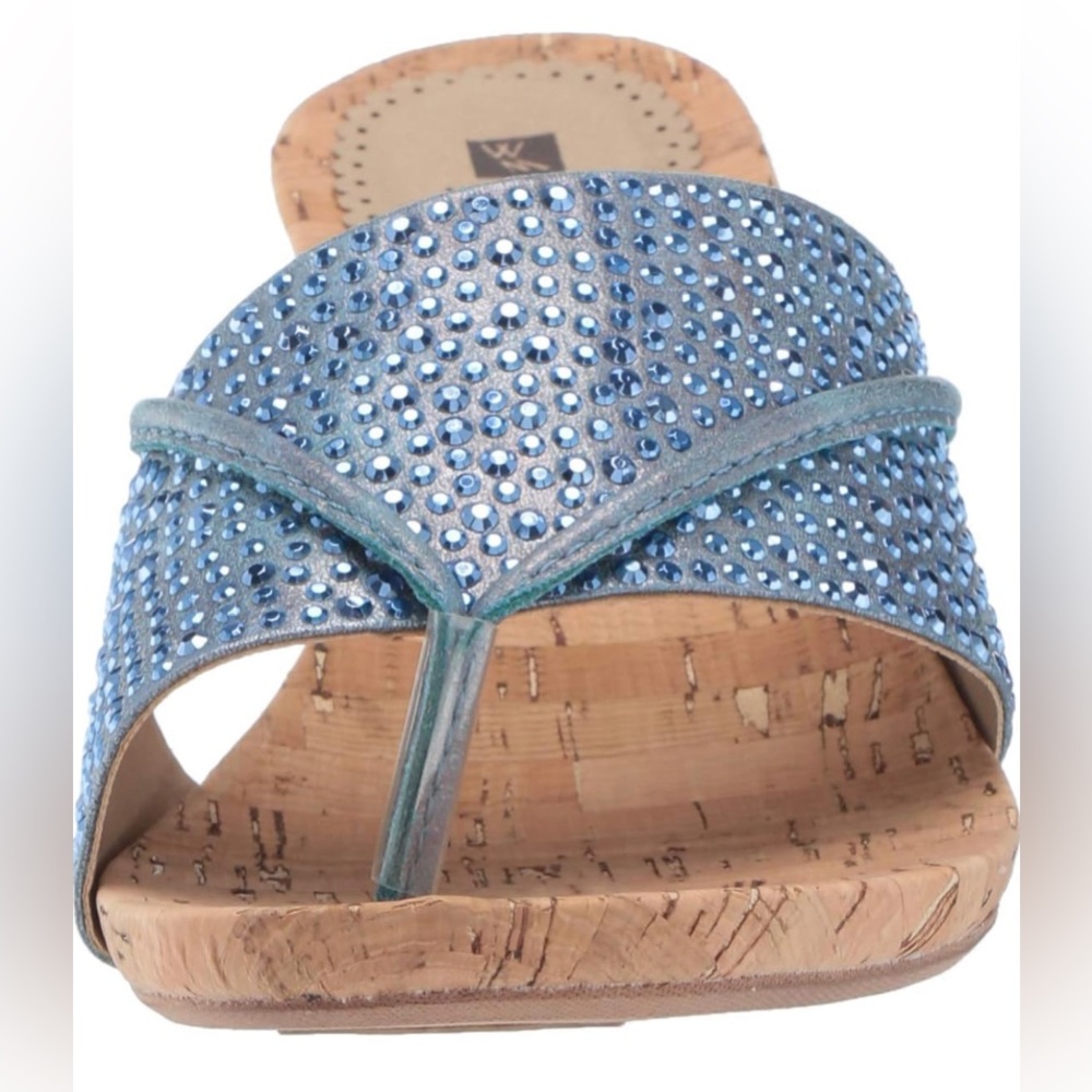 #S513 - White Mountain Blue Glitter & Cork Wrapped Thong Wedge Sandals SIZE 7.5M - Picture 11 of 16